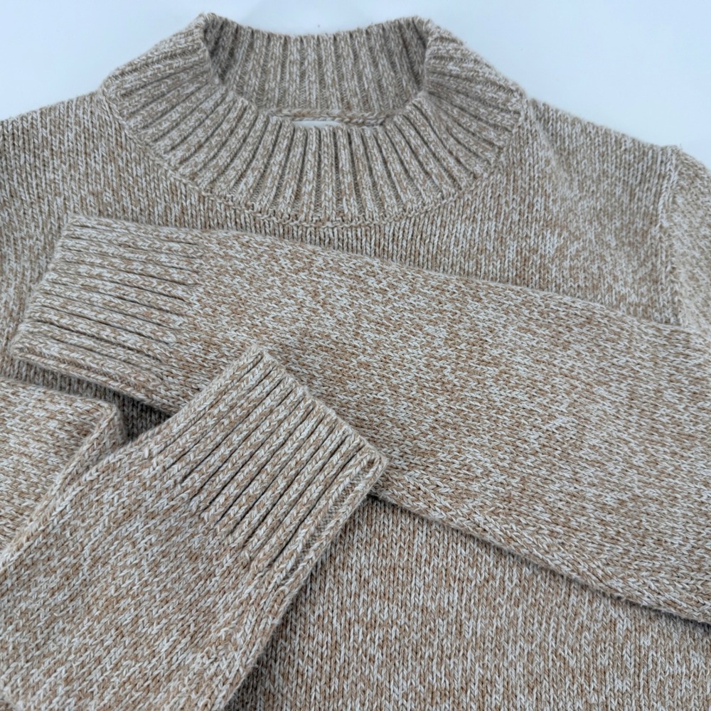 Old Navy Womens Tan Marl Mock Neck Ribbed Knit Sweater Large Long Sleeve
